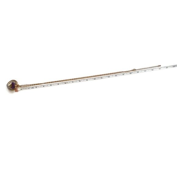 NECKLACE GOLD TONE ROPE CHAIN PENDANT HEART PURPLE FLOWER KEEPSAKE - Picture 12 of 12